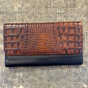 Brahmin Crocodile Embossed Brown and Black Wallet